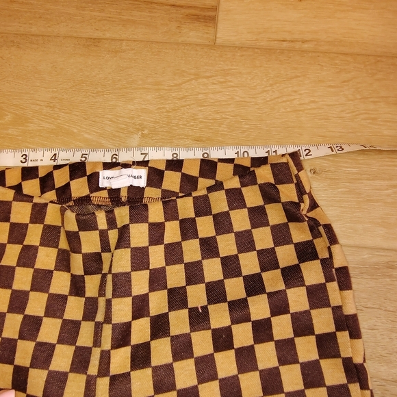 Funky Retro Brown Flared Checkered Pants Junior Size 3 High Elastic Waist - Picture 6 of 8